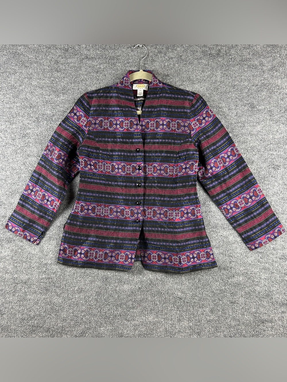 Talbots Petites 98% Silk Metallic Brocade Mandarin Collar Jacket Size 4 Petite